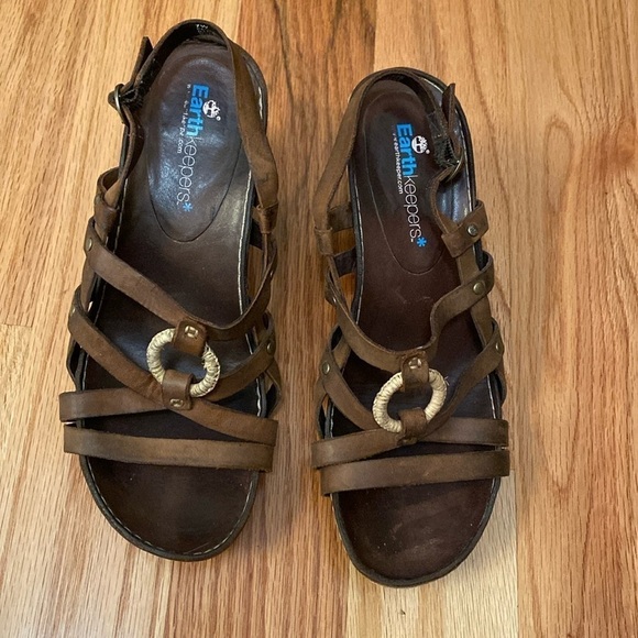 Timberlands Earth keepers strappy leather sandals women’s brown distressed Sz 7W - Picture 1 of 8